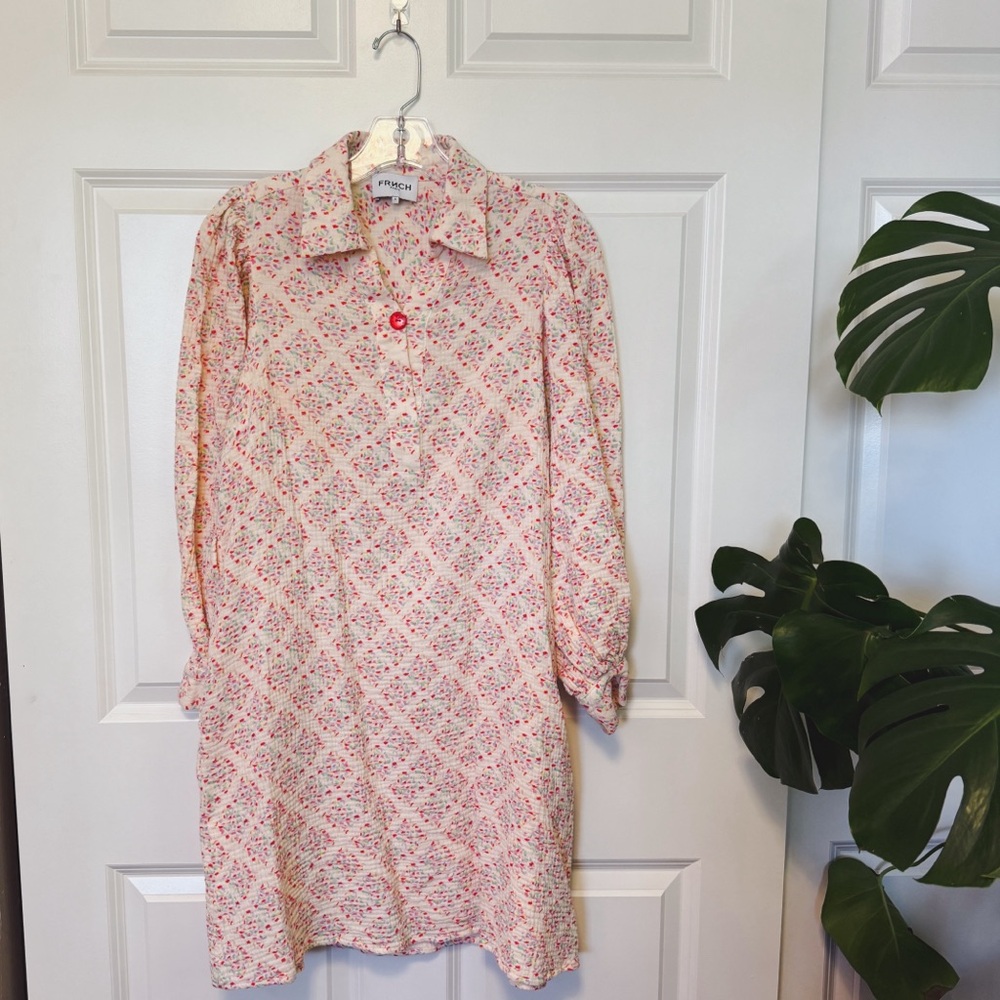 FRNCH Pink and Red A-Line Dress with Notched Collar